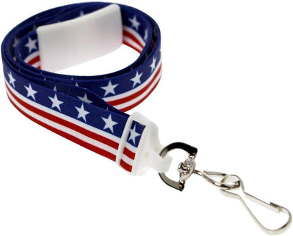 2 Pack - American Flag Lanyard for ID Badges & Keys - Patriotic USA Lanyards for Fourth of July Supplies - Red White & Blue Stars & Stripes - Soft Fabric Safety Breakaway Clasp