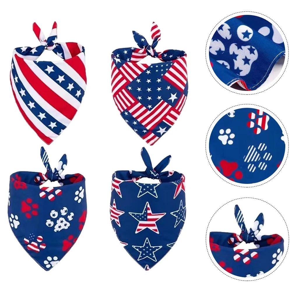Dog Pet Scarf Day Bandana Independence Patriotic Puppy Bandanas Collar July Costume Triangle Flag Cat 4Th Neck American