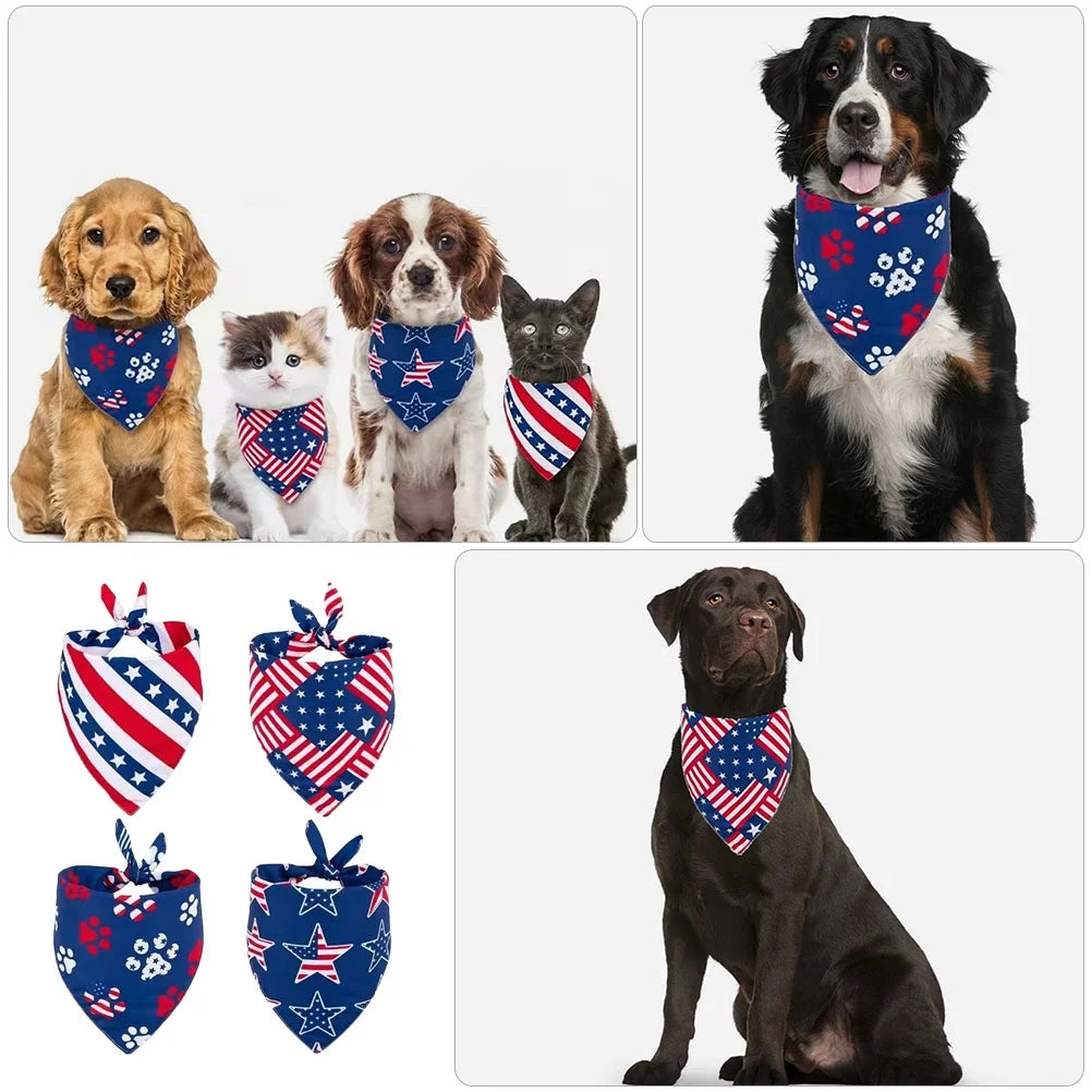 Dog Pet Scarf Day Bandana Independence Patriotic Puppy Bandanas Collar July Costume Triangle Flag Cat 4Th Neck American