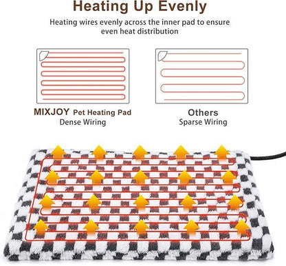 MIXJOY Heated Pet Bed, 11 Adjustable Temperature Pet Heating Pad Indoor with Timer, Pet Heating Pad for Pets, Electric Heating Pad with Washable Cover