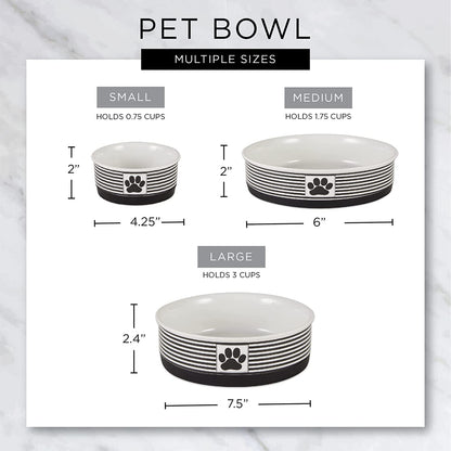 Ceramic Food & Water Bowls for Pets Non-Slip for Secure, Less Messy Feeding, Microwave & Dishwasher Safe, Single Dish Medium, 6X2", Red White & Blue