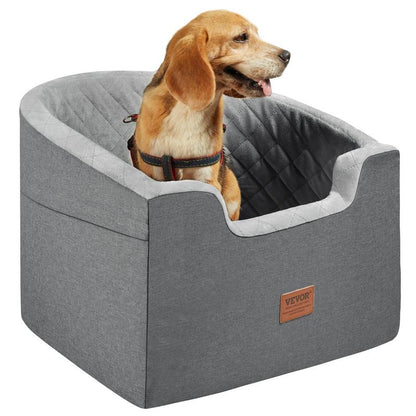 VEVOR Dog Car Seat, Waterproof Dog Booster Seat for Car with a Storage Pocket, Clip-On Safety Leash and Sponge Filling, Dog Car Bed for Small & Medium Dog up to 55Lbs, Gray