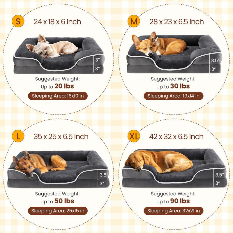Orthopedic Dog Bed for Large Size Dogs, Supportive Memory Foam Dog Sofa with Washable Removable Cover, Non-Slip Base, Waterproof Pet Couch Bed