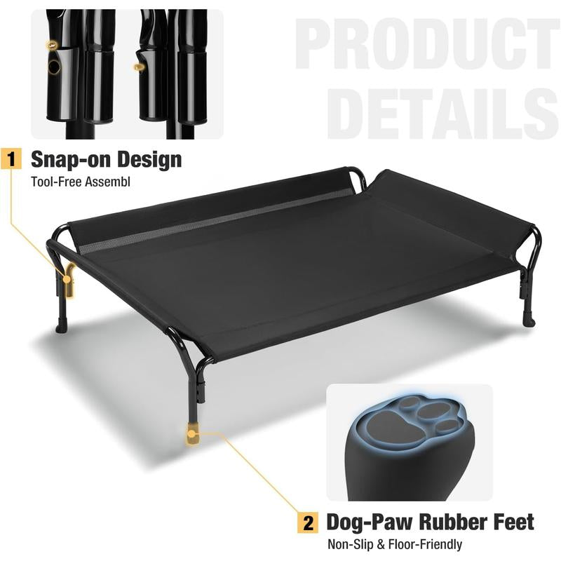 Cooling Elevated Bed, Cots Beds for Large Dogs, Raised Bed with Guardrail & Slope Headrest, Durable & Breathable Teslin Mesh, Sofa Bed for Indoor & Outdoor, Large, Black