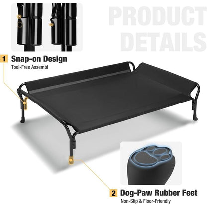 Cooling Elevated Bed, Cots Beds for Large Dogs, Raised Bed with Guardrail & Slope Headrest, Durable & Breathable Teslin Mesh, Sofa Bed for Indoor & Outdoor, Large, Black