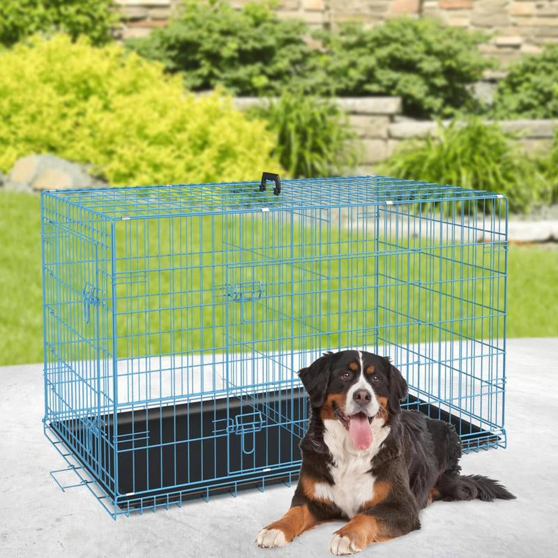 Bestpet Dog Crate Dog Cage Dog Kennel Metal Wire Double-Door Folding Pet Animal Pet Cage with Plastic Tray and Handle for Small Dogs,24 Inches