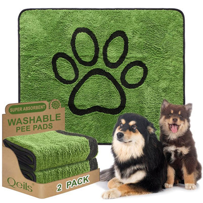 Qeils Washable Pee Pads for Dogs - 2 Pack Super Absorbent Reusable Puppy Pads in Green Long Wool, Mat, Pet Supplies, Ideal for Potty Training