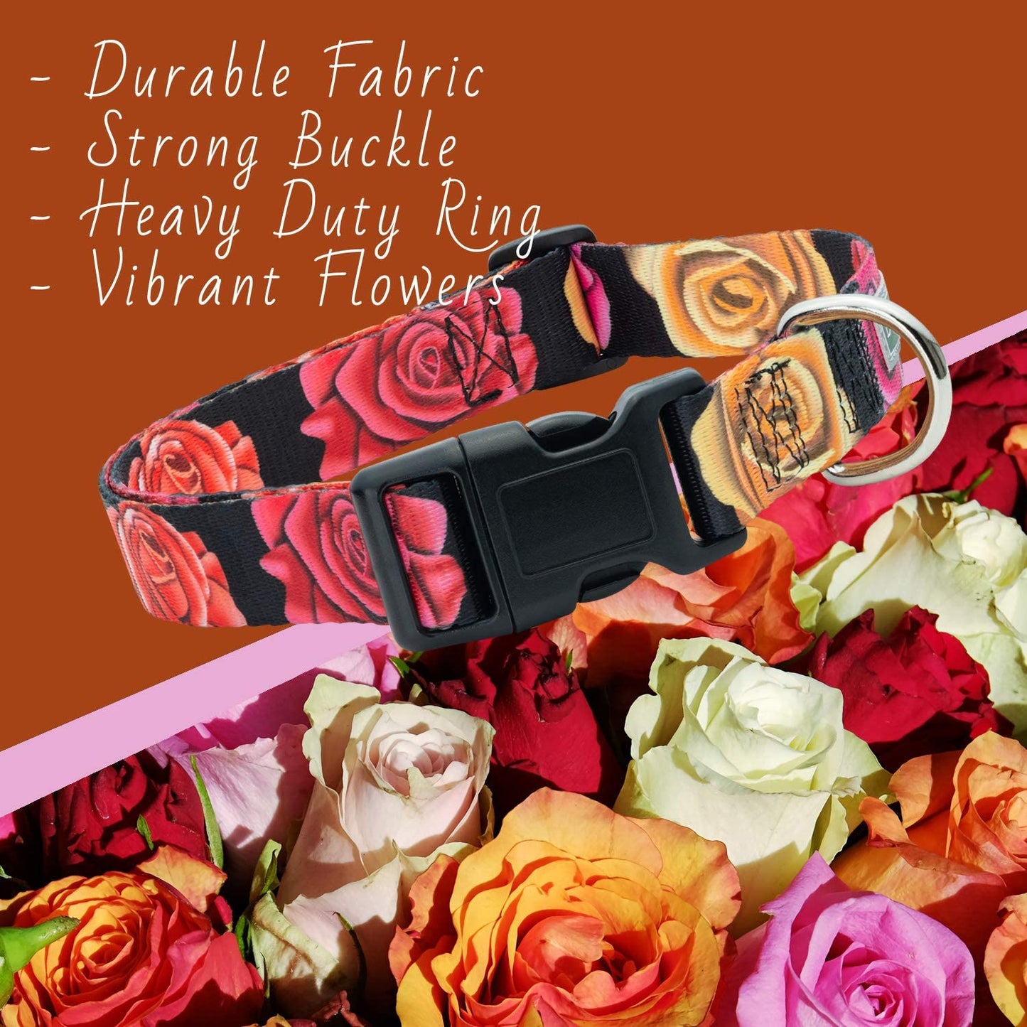 Floral Flower Dog Collar (Medium, Rose)